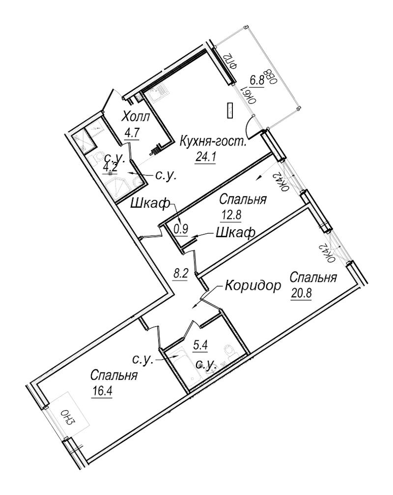 3-комнатная квартира 99.5 м², 7/8 эт., Комплекс апартаментов «Meltzer Hall»